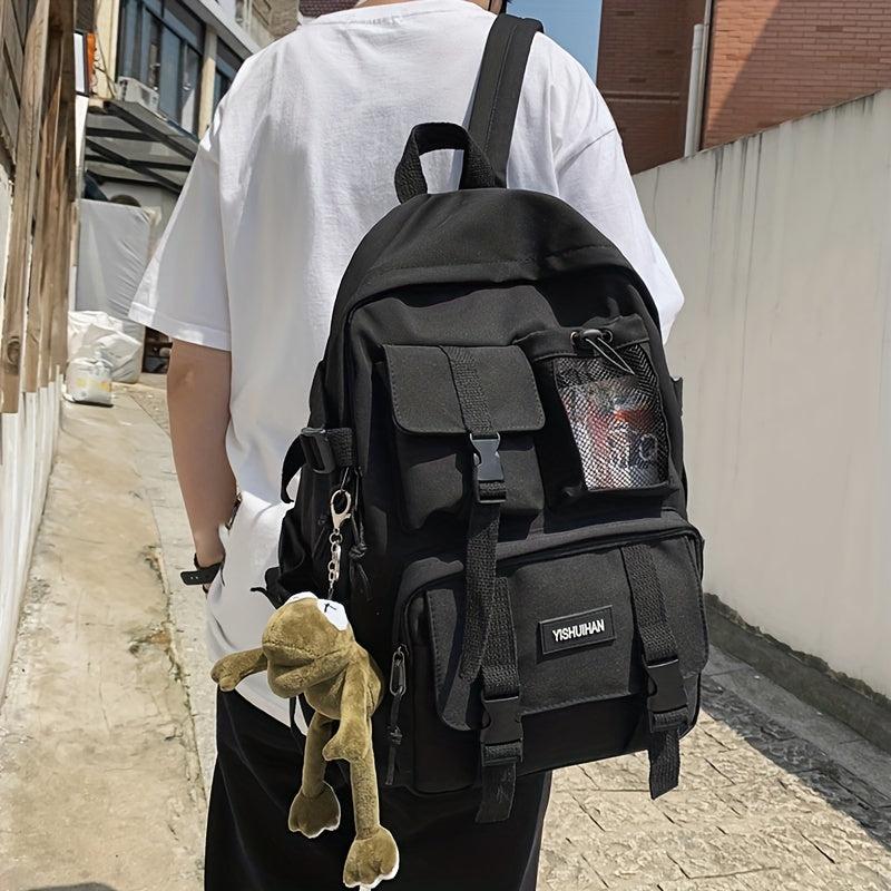 Large Capacity Zipper Backpack Solid Rucksack Preppy School Bag