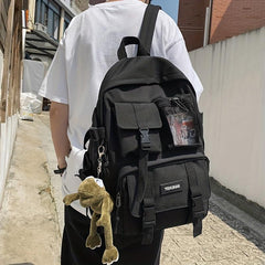 Large Capacity Zipper Backpack Solid Rucksack Preppy School Bag
