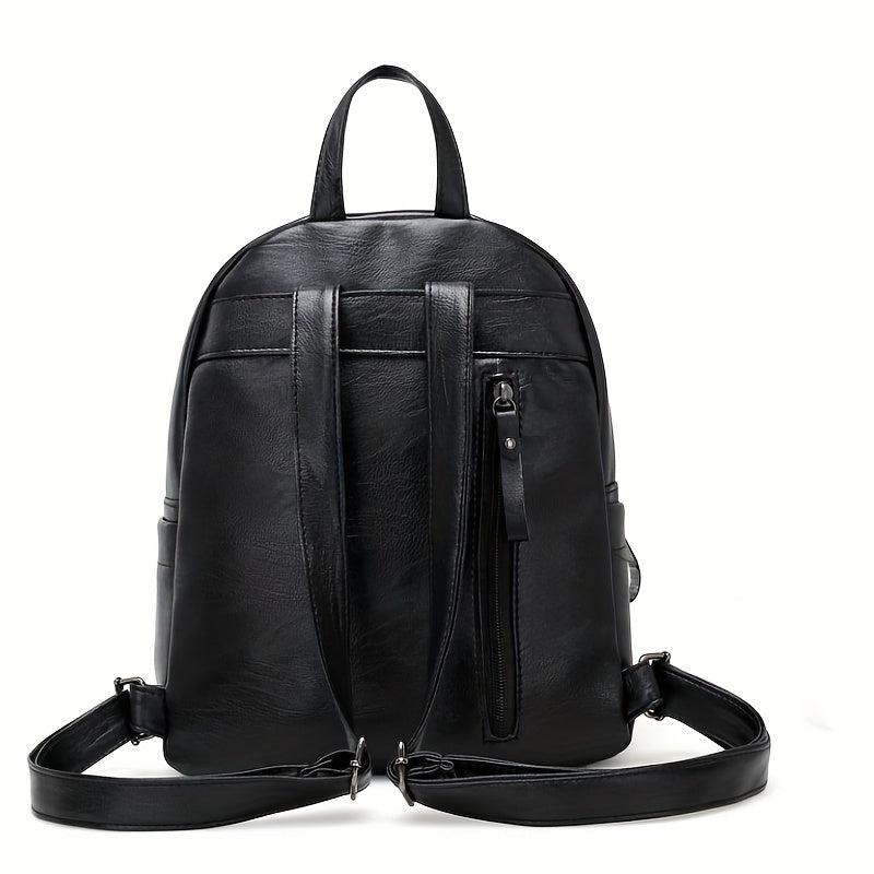 Minimalist PU Leather Backpack Small Solid Daypack Women's Travel Bookbag