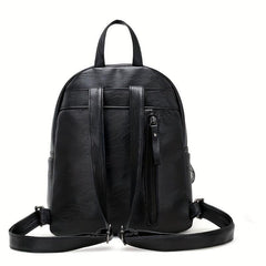 Minimalist PU Leather Backpack Small Solid Daypack Women's Travel Bookbag