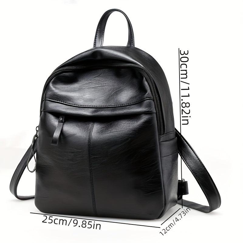 Minimalist PU Leather Backpack Small Solid Daypack Women's Travel Bookbag