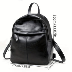 Minimalist PU Leather Backpack Small Solid Daypack Women's Travel Bookbag