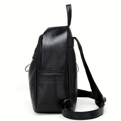 Minimalist PU Leather Backpack Small Solid Daypack Women's Travel Bookbag