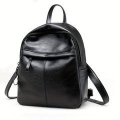 Minimalist PU Leather Backpack Small Solid Daypack Women's Travel Bookbag