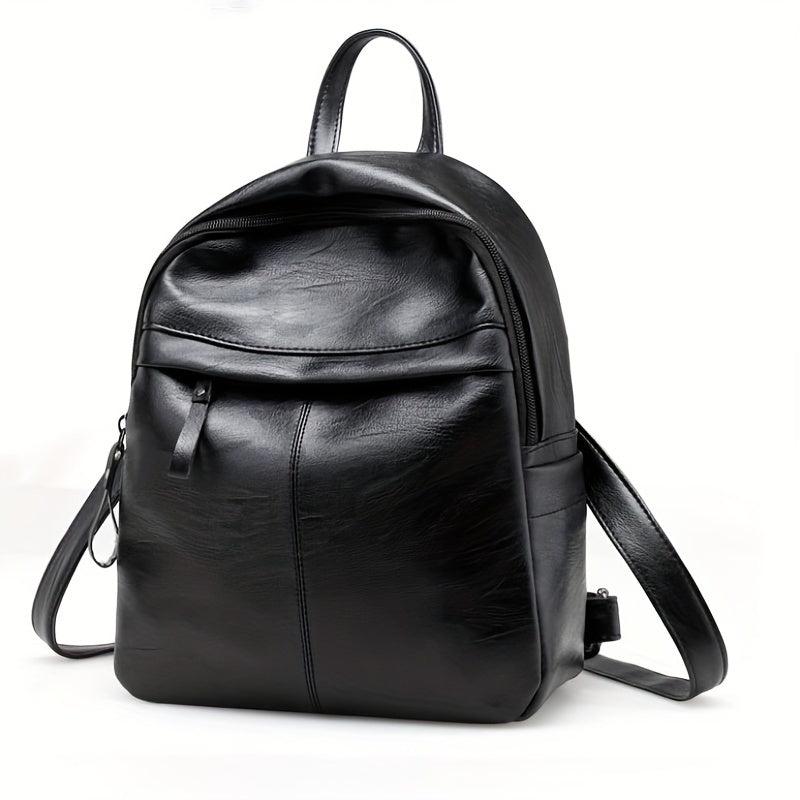 Minimalist PU Leather Backpack Small Solid Daypack Women's Travel Bookbag