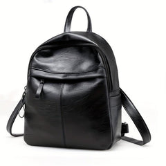 Minimalist PU Leather Backpack Small Solid Daypack Women's Travel Bookbag