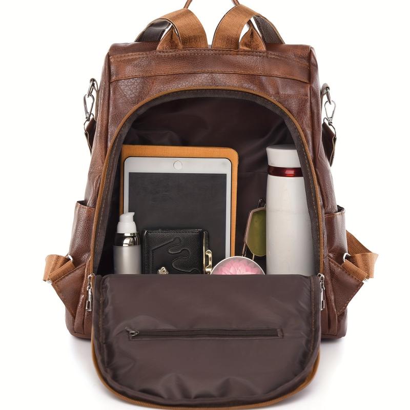 Vintage Zipper Backpack Solid Rucksack School Bag