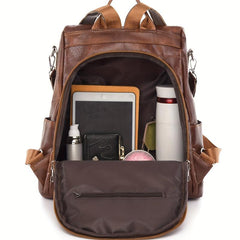 Vintage Zipper Backpack Solid Rucksack School Bag