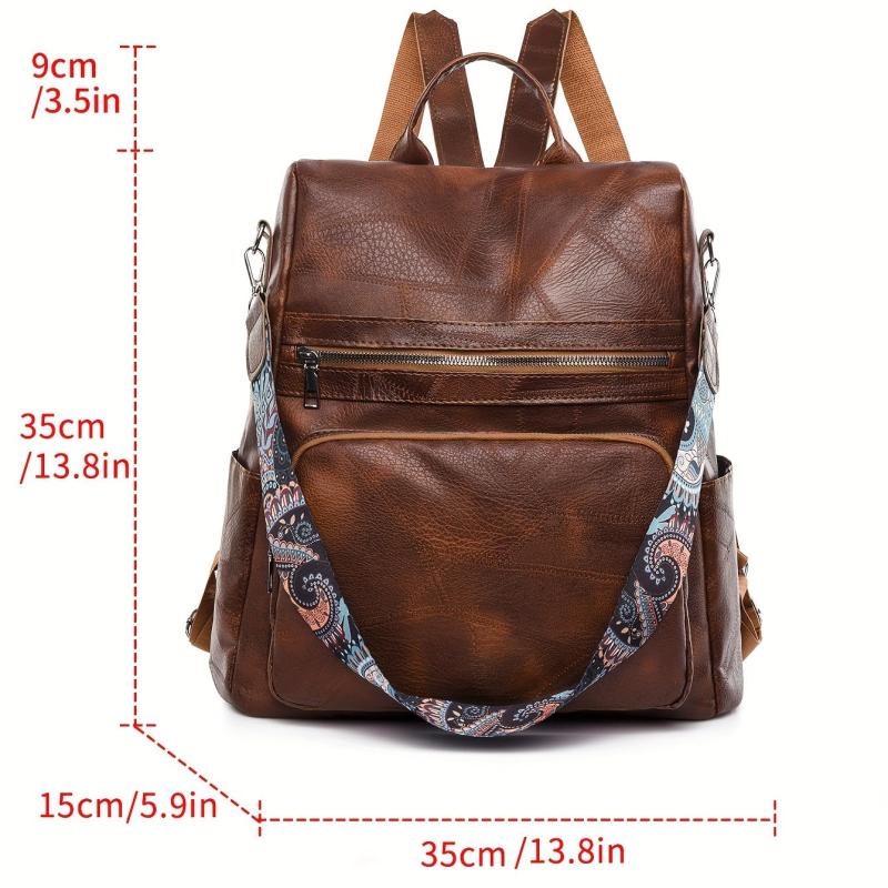 Vintage Zipper Backpack Solid Rucksack School Bag