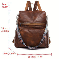 Vintage Zipper Backpack Solid Rucksack School Bag