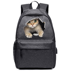 Starry Cat Print Backpack Preppy Style Student Bookbag