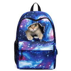 Starry Cat Print Backpack Preppy Style Student Bookbag
