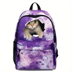 Starry Cat Print Backpack Preppy Style Student Bookbag