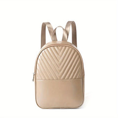 Small Solid Zipper Backpack PU Leather Textured School Backpack