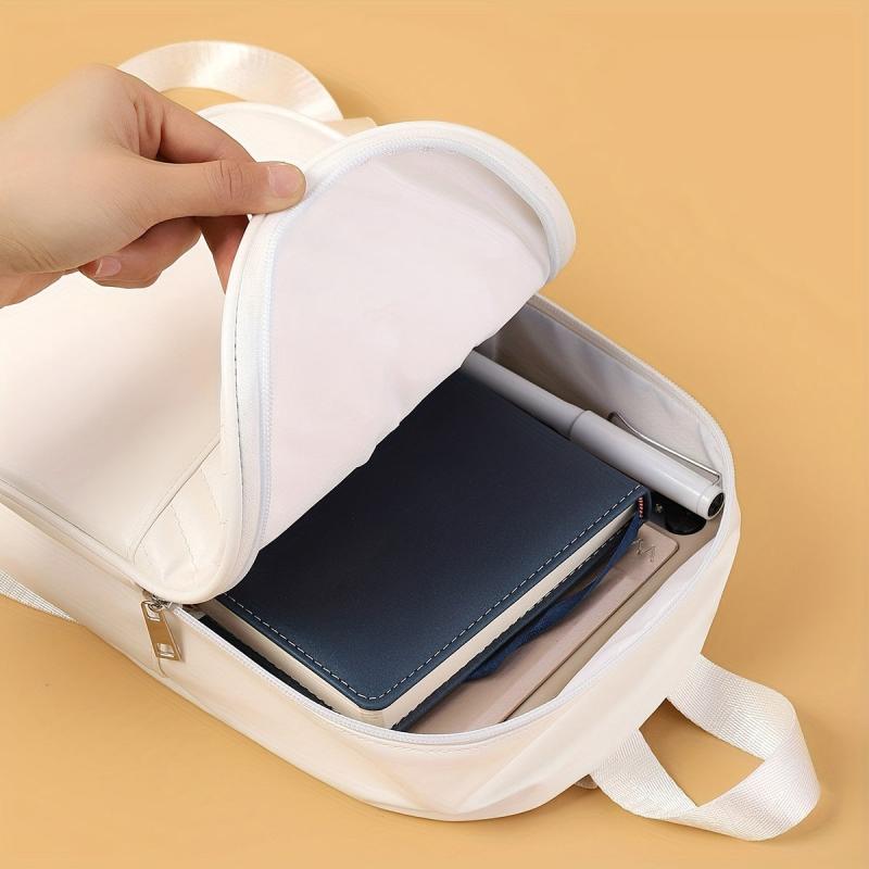 Small Solid Zipper Backpack PU Leather Textured School Backpack