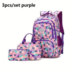 Geometric Pattern Backpack Set with Lunch Bag & Pencil Case