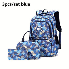 Geometric Pattern Backpack Set with Lunch Bag & Pencil Case