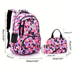 Geometric Pattern Backpack Set with Lunch Bag & Pencil Case