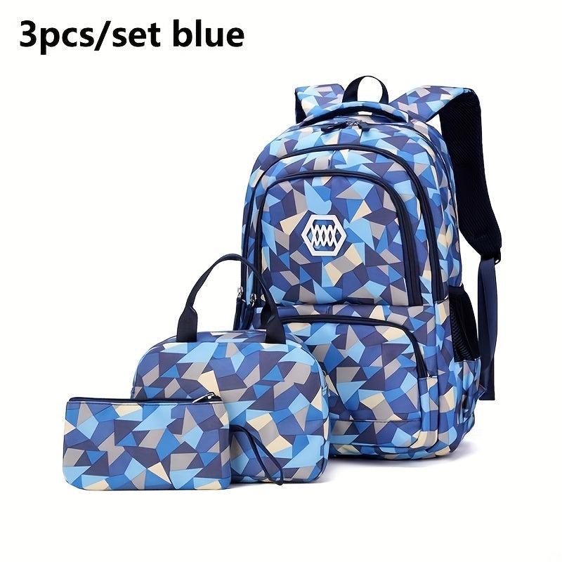 Geometric Pattern Backpack Set with Lunch Bag & Pencil Case
