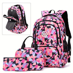 Geometric Pattern Backpack Set with Lunch Bag & Pencil Case