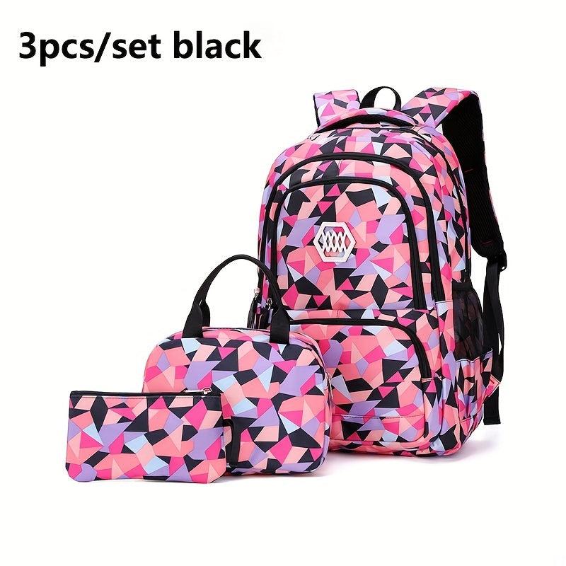 Geometric Pattern Backpack Set with Lunch Bag & Pencil Case