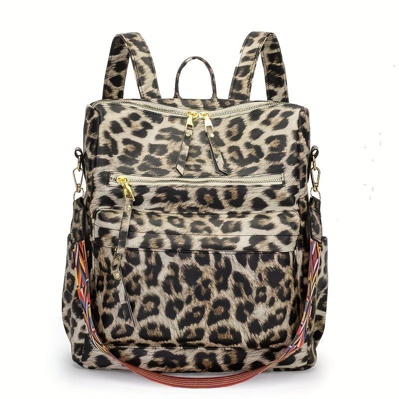 Leopard Pattern Backpack Purse Women's Anti theft Shoulder Bag