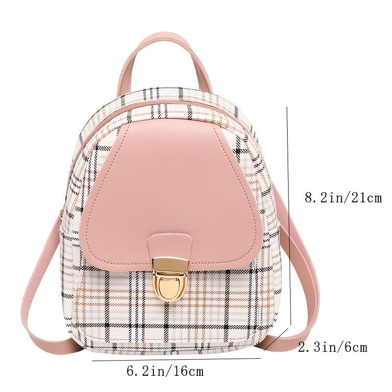 Plaid Graphic Backpack with Buckle Flap for Work