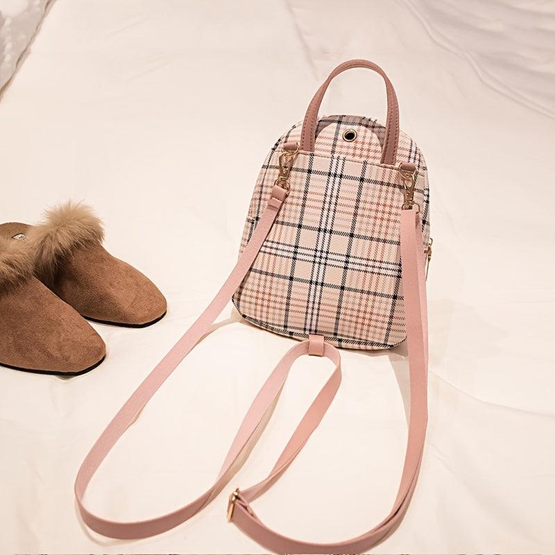 Plaid Graphic Backpack with Buckle Flap for Work