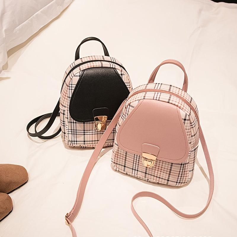 Plaid Graphic Backpack with Buckle Flap for Work