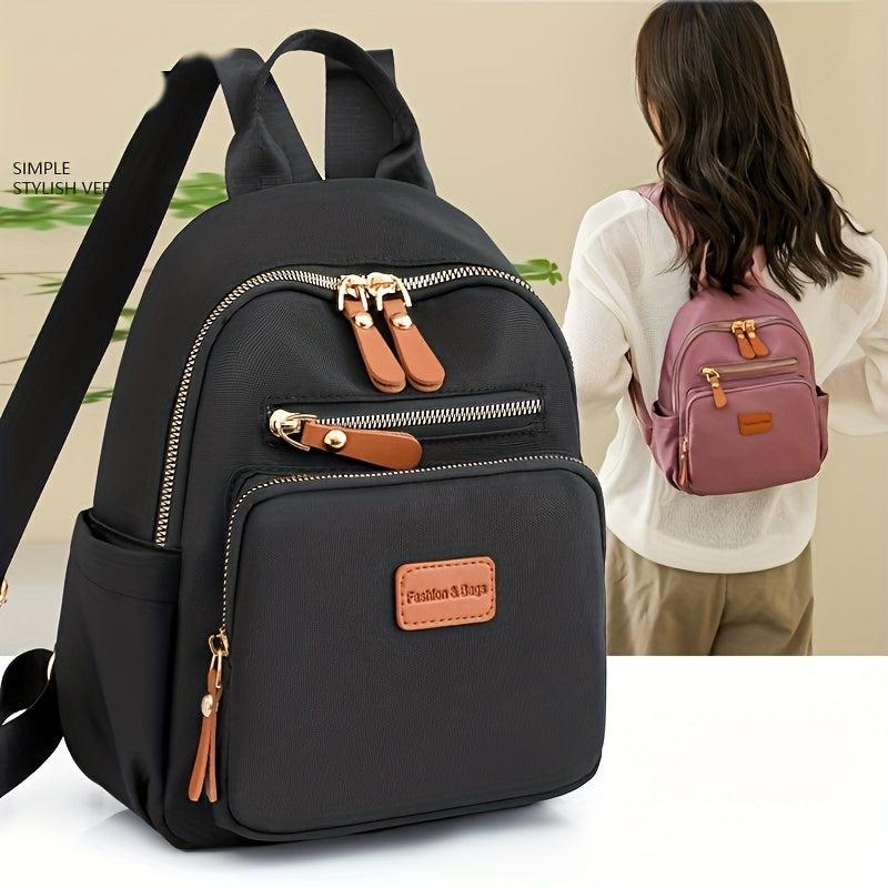 Solid Casual Backpack Solid Zipper Versatile Knapsack Layer Rucksack