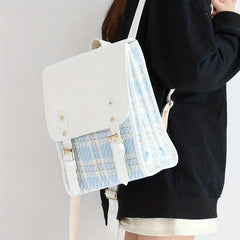 Plaid Pattern Backpack Colorblock School Daypack