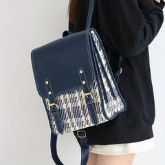 Plaid Pattern Backpack Colorblock School Daypack