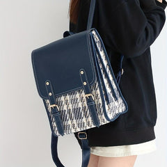 Plaid Pattern Backpack Colorblock School Daypack