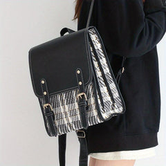 Plaid Pattern Backpack Colorblock School Daypack