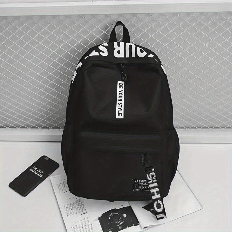 Letter Graphic Zipper Backpack School Bag Casual Travel Daypack