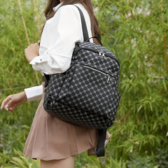 Vintage Geometric Print Backpack PU Leather Daypack Versatile Travel School Bag