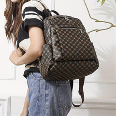 Vintage Geometric Print Backpack PU Leather Daypack Versatile Travel School Bag