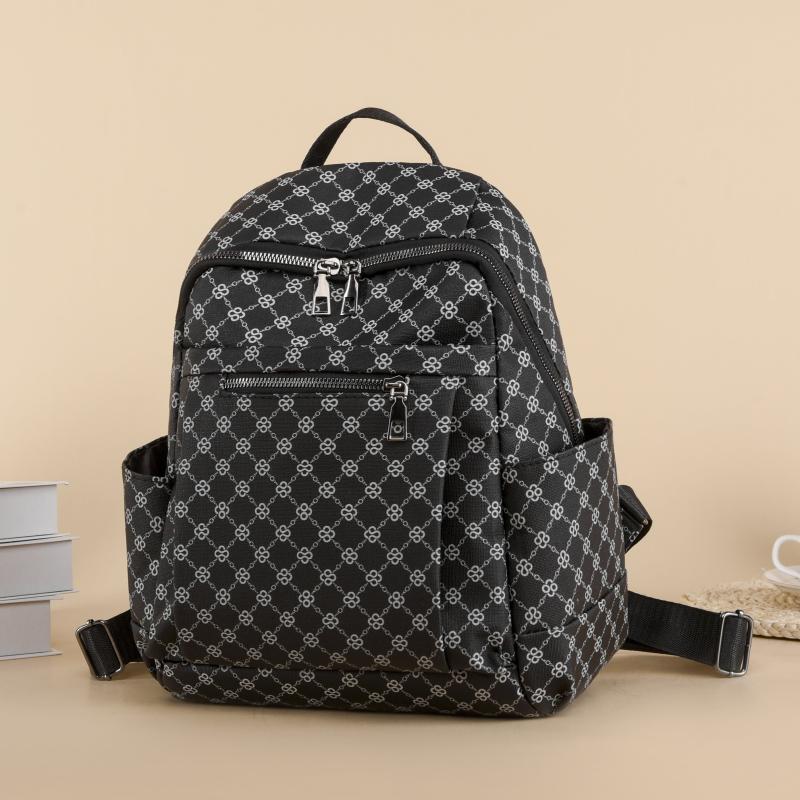 Vintage Geometric Print Backpack PU Leather Daypack Versatile Travel School Bag