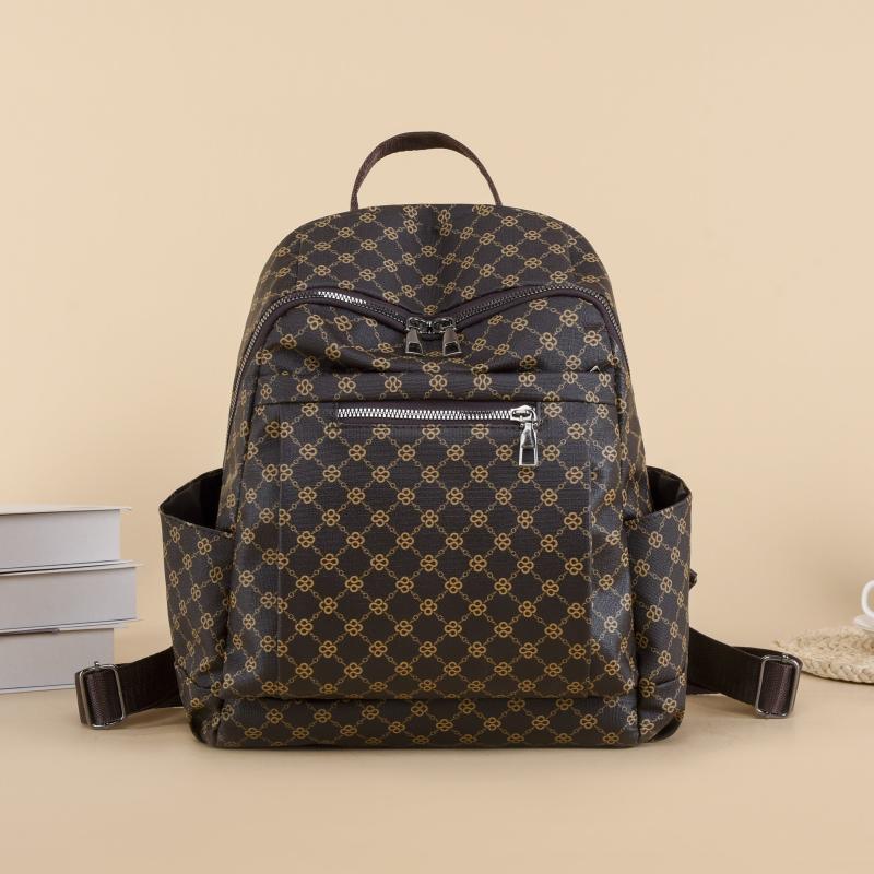 Vintage Geometric Print Backpack PU Leather Daypack Versatile Travel School Bag