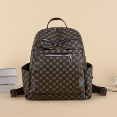 Vintage Geometric Print Backpack PU Leather Daypack Versatile Travel School Bag