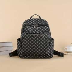 Vintage Geometric Print Backpack PU Leather Daypack Versatile Travel School Bag