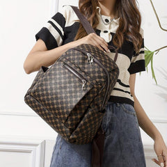 Vintage Geometric Print Backpack PU Leather Daypack Versatile Travel School Bag