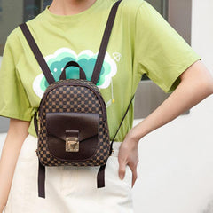 Geo Pattern Zipper Backpack Women's Faux Leather Small Backpack