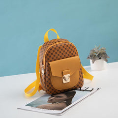 Geo Pattern Zipper Backpack Women's Faux Leather Small Backpack