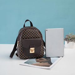 Geo Pattern Zipper Backpack Women's Faux Leather Small Backpack