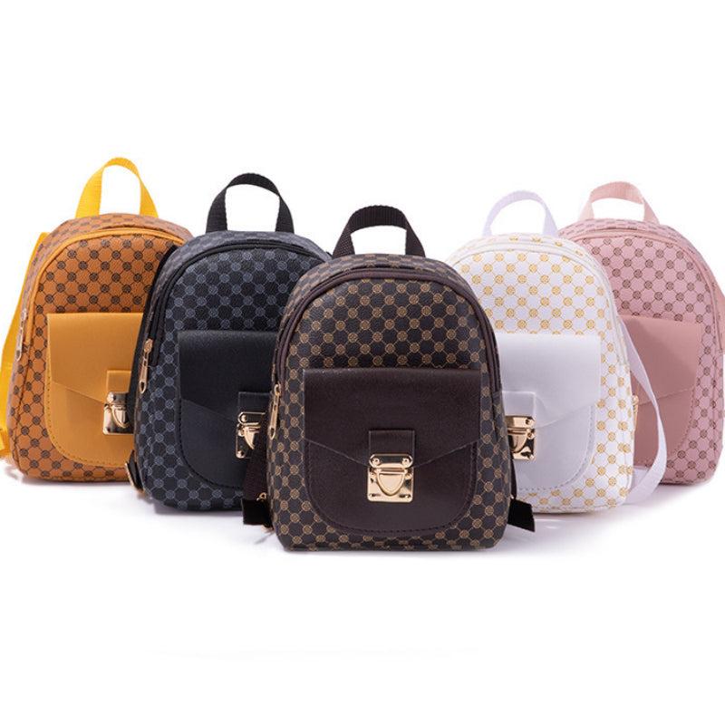 Geo Pattern Zipper Backpack Women's Faux Leather Small Backpack