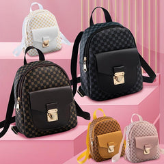 Geo Pattern Zipper Backpack Women's Faux Leather Small Backpack
