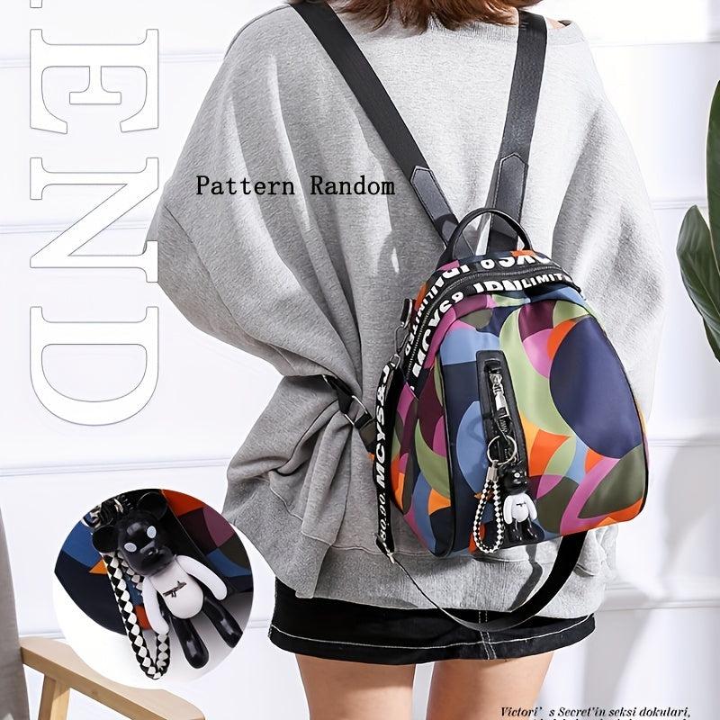Colorblock Painting Backpack Purse Casual Nylon Travel School Bag