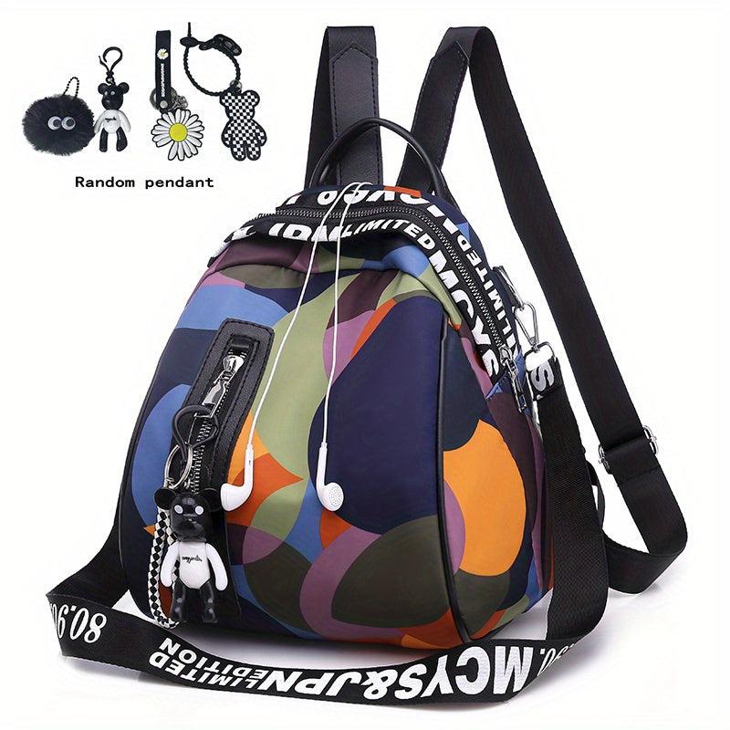 Colorblock Painting Backpack Purse Casual Nylon Travel School Bag