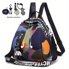 Colorblock Painting Backpack Purse Casual Nylon Travel School Bag